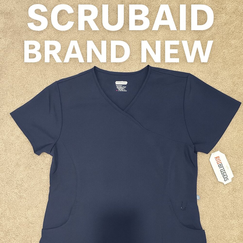 ScrubAid Navy Blue Scrub Top | Size M | Brand New w/ Tags | 4-Way Stretch